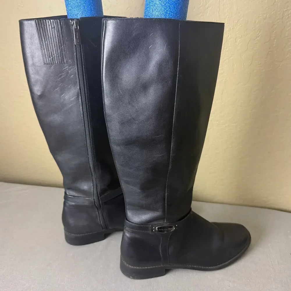 Michael Kors Women’s Black Leather Tall Riding Boots Size 10M Full Zip